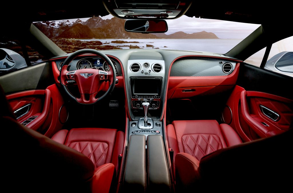 Cool car interior with red leather seats